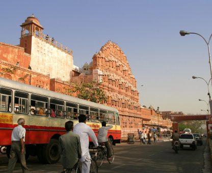 Traffic in front of Hawa Mahal, or the Palace of Winds, Rajasthan.